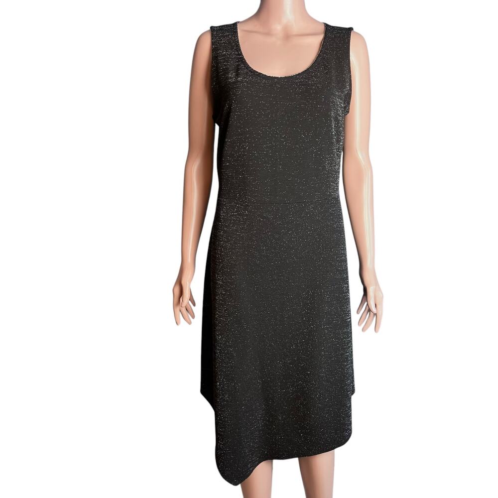 White House Black Market Sleeveless Shimmer Knit Shift Dress L Asymmetrical